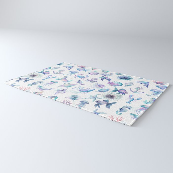 Colorful Water Colors Of Various Sea Animals Pattern Rug Gallery Image 3