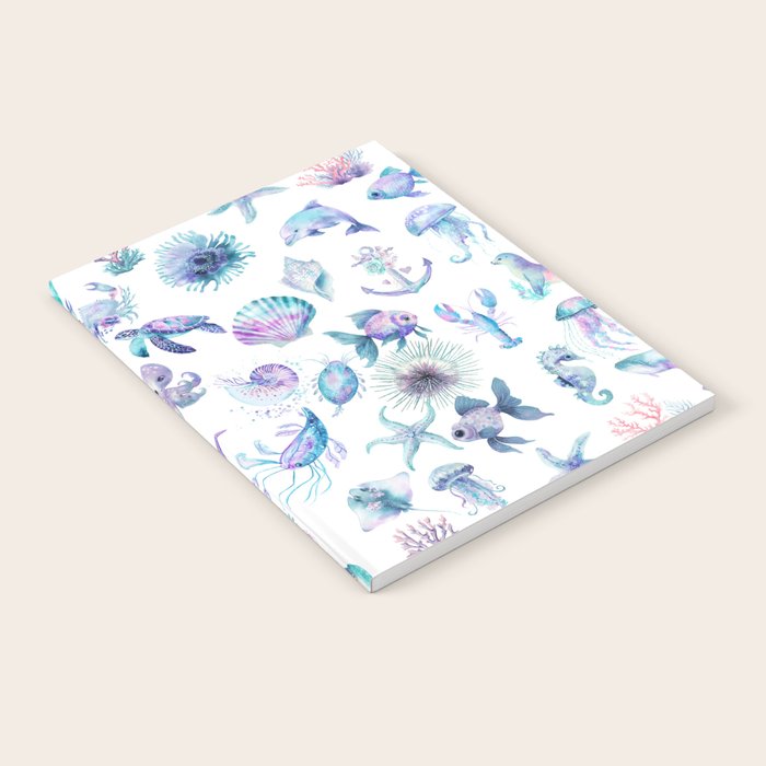 Colorful Water Colors Of Various Sea Animals Pattern Notebook Gallery Image 2