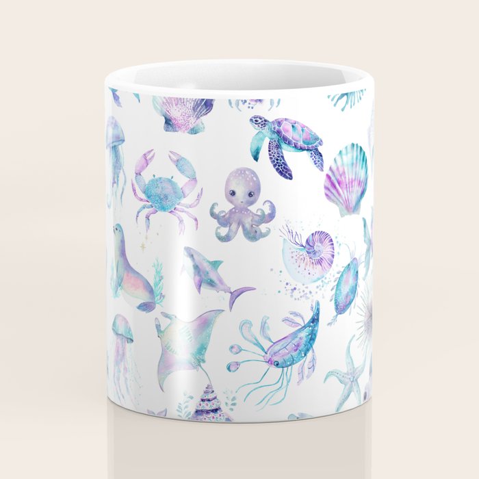 Colorful Water Colors Of Various Sea Animals Pattern Coffee Mug Gallery Image 4