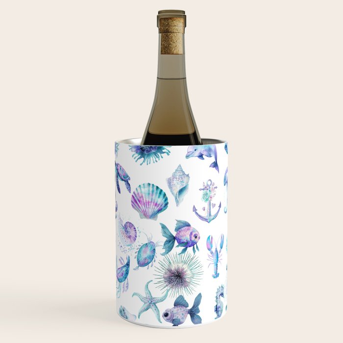 Colorful Water Colors Of Various Sea Animals Pattern Wine Chiller Gallery Image 3