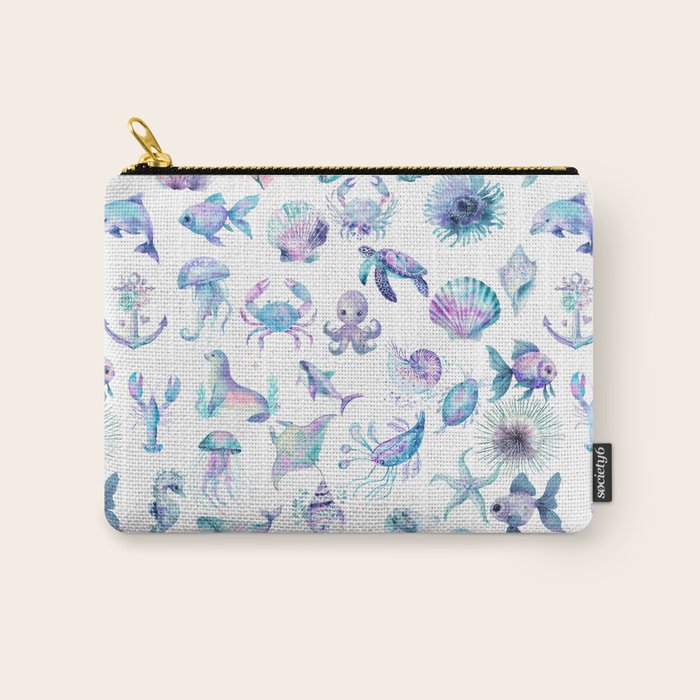 Colorful Water Colors Of Various Sea Animals Pattern Carry All Pouch Gallery Image 1