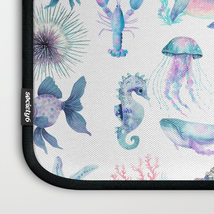 Colorful Water Colors Of Various Sea Animals Pattern Laptop Sleeve Gallery Image 3