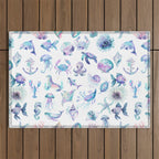 Colorful Water Colors Of Various Sea Animals Pattern Outdoor Rug Gallery Image 1