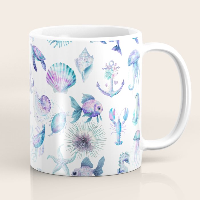 Colorful Water Colors Of Various Sea Animals Pattern Coffee Mug Gallery Image 1