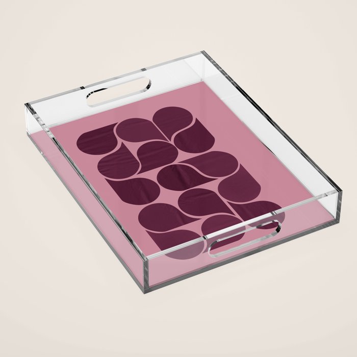 Elegant Burgundy Teardrop Pattern on Mauve Acrylic Tray Gallery Image 1