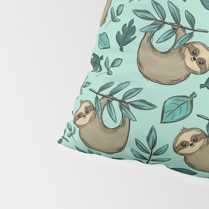Cute Little Sloth, Sweet Sloth, Teal Print Pillow Sham Gallery Image 4