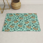 Cute Little Sloth, Sweet Sloth, Teal Print Rug Gallery Image 1