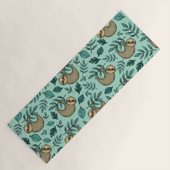 Cute Little Sloth, Sweet Sloth, Teal Print Yoga Mat Gallery Image 1