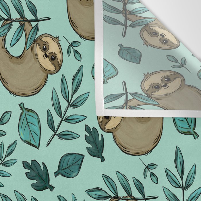 Cute Little Sloth, Sweet Sloth, Teal Print Wall Tapestry Gallery Image 3