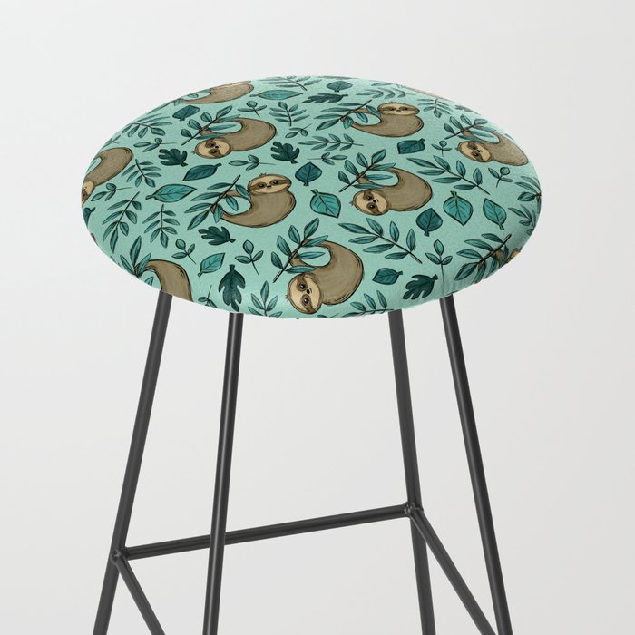 Cute Little Sloth, Sweet Sloth, Teal Print Stool Gallery Image 2