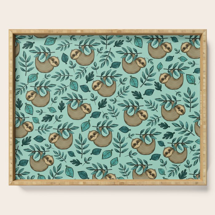 Cute Little Sloth, Sweet Sloth, Teal Print Serving Tray Gallery Image 1