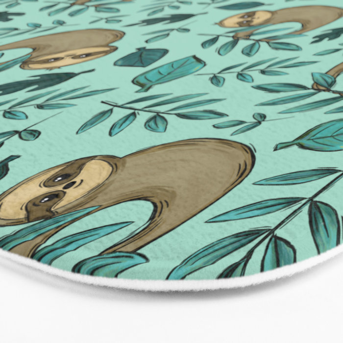 Cute Little Sloth, Sweet Sloth, Teal Print Bath Mat Gallery Image 3