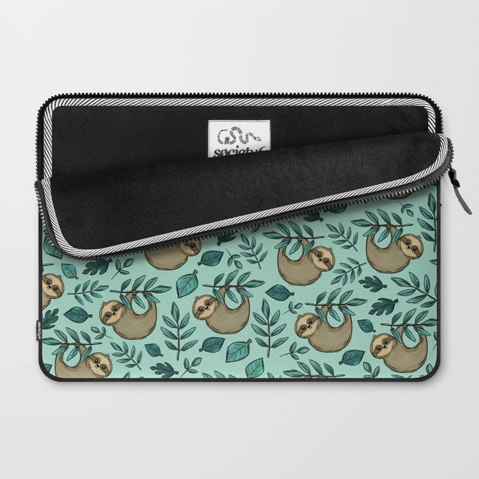 Cute Little Sloth, Sweet Sloth, Teal Print Laptop Sleeve Gallery Image 2