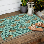 Cute Little Sloth, Sweet Sloth, Teal Print Outdoor Rug Gallery Image 2