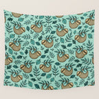 Cute Little Sloth, Sweet Sloth, Teal Print Wall Tapestry Gallery Image 4