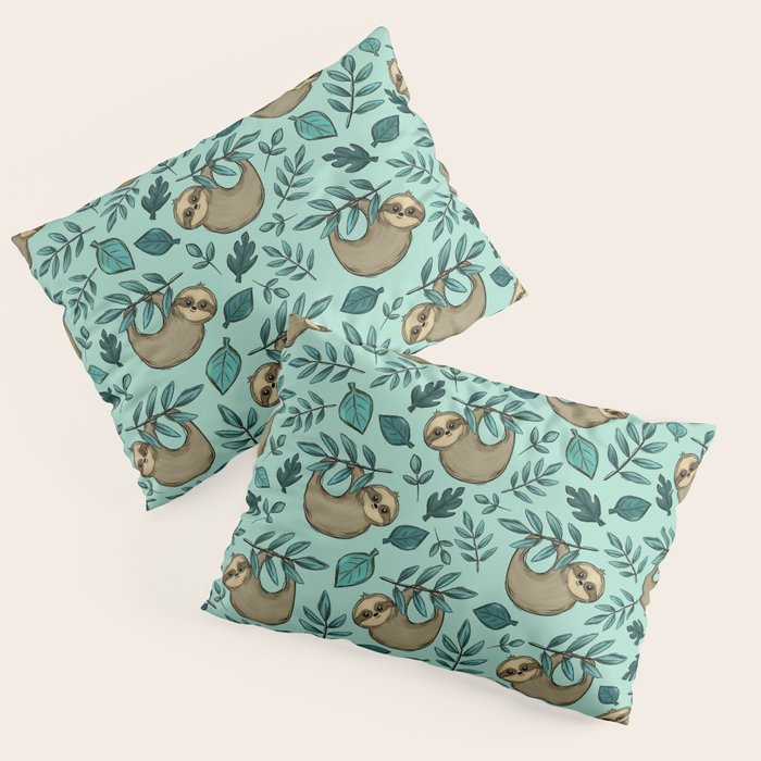 Cute Little Sloth, Sweet Sloth, Teal Print Pillow Sham Gallery Image 3