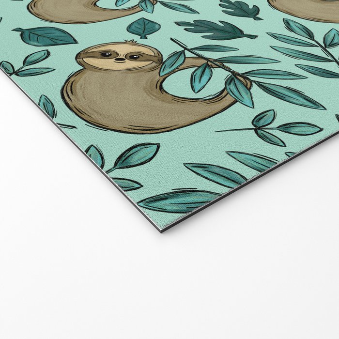 Cute Little Sloth, Sweet Sloth, Teal Print Welcome Mat Gallery Image 2