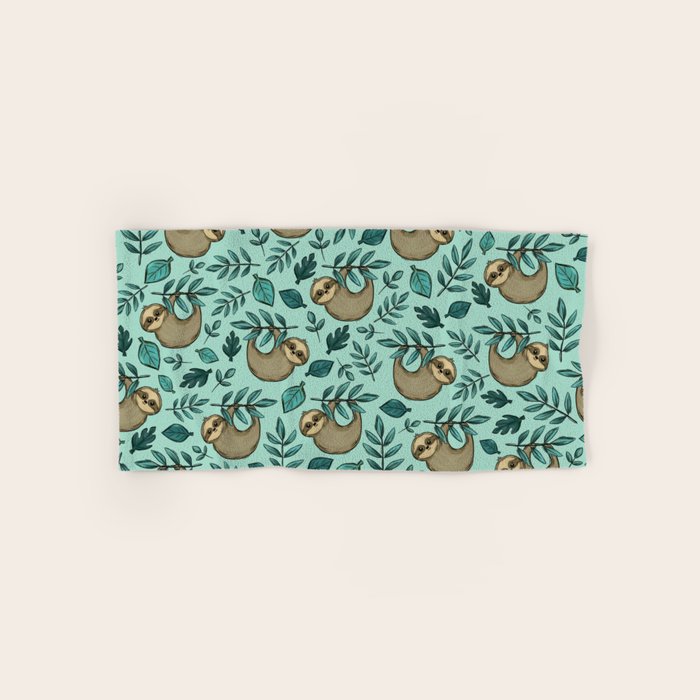 Cute Little Sloth, Sweet Sloth, Teal Print Bath Towel Gallery Image 1