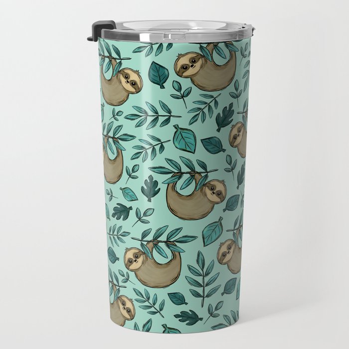 Cute Little Sloth, Sweet Sloth, Teal Print Travel Mug Gallery Image 3