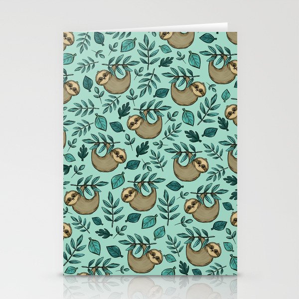 Cute Little Sloth, Sweet Sloth, Teal Print Stationery Card Gallery Image 2