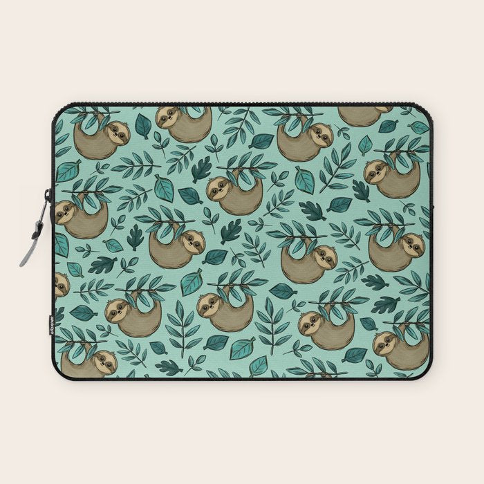 Cute Little Sloth, Sweet Sloth, Teal Print Laptop Sleeve Gallery Image 1