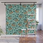 Cute Little Sloth, Sweet Sloth, Teal Print Wall Mural Gallery Image 1