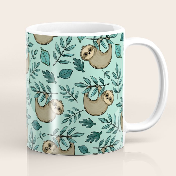 Cute Little Sloth, Sweet Sloth, Teal Print Coffee Mug Gallery Image 1