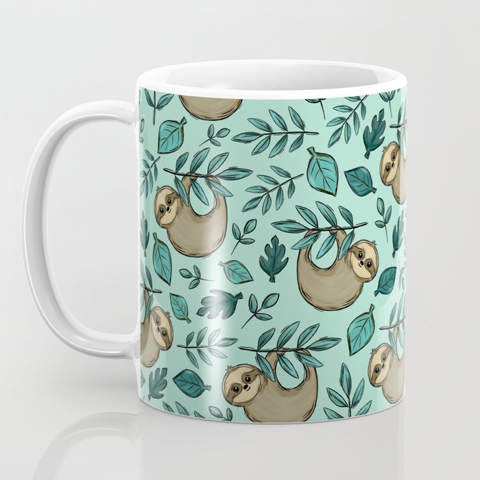 Cute Little Sloth, Sweet Sloth, Teal Print Coffee Mug Gallery Image 3