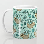 Cute Little Sloth, Sweet Sloth, Teal Print Coffee Mug Gallery Image 3