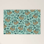 Cute Little Sloth, Sweet Sloth, Teal Print Welcome Mat Gallery Image 1