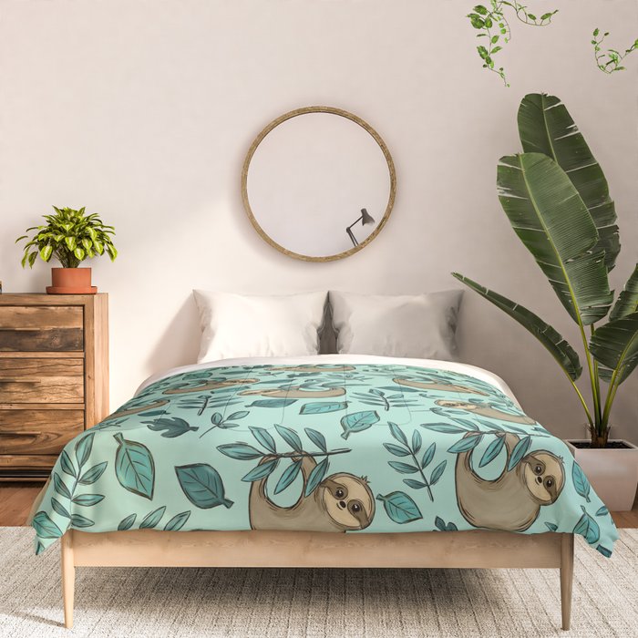 Cute Little Sloth, Sweet Sloth, Teal Print Comforter Gallery Image 3