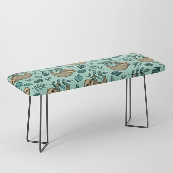 Cute Little Sloth, Sweet Sloth, Teal Print Bench Gallery Image 1
