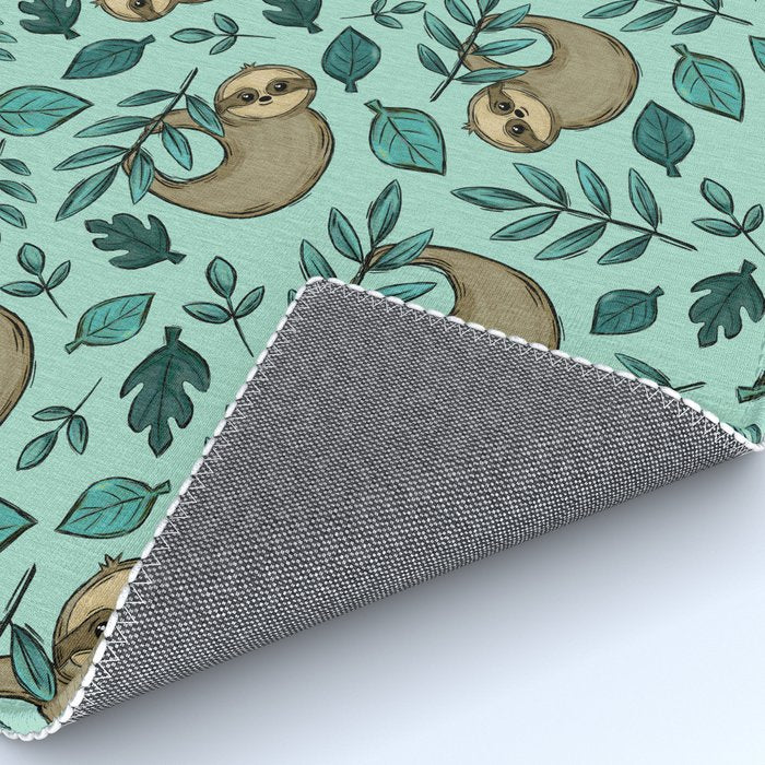 Cute Little Sloth, Sweet Sloth, Teal Print Rug Gallery Image 4