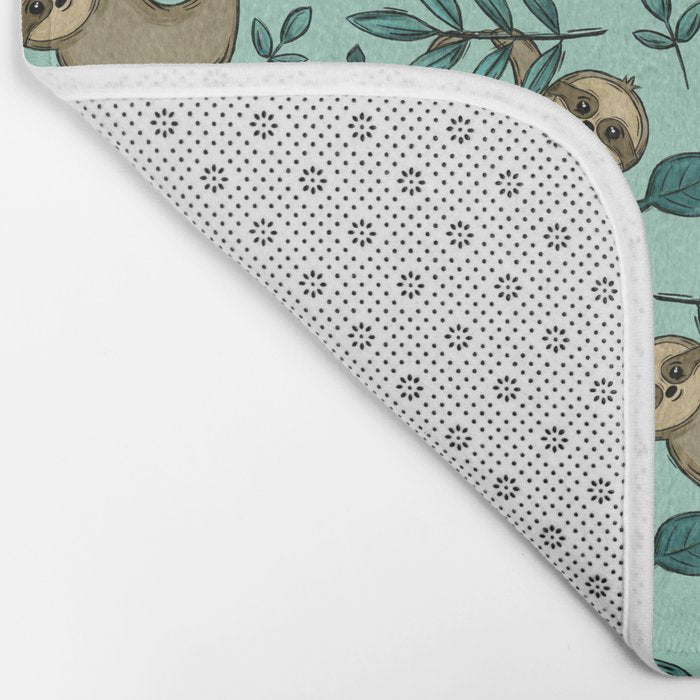 Cute Little Sloth, Sweet Sloth, Teal Print Bath Mat Gallery Image 2