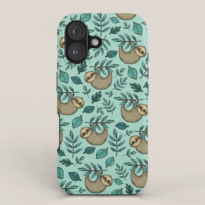 Cute Little Sloth, Sweet Sloth, Teal Print iPhone Case Gallery Image 1