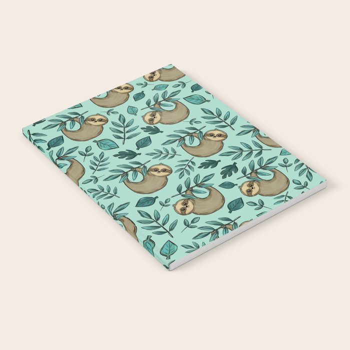 Cute Little Sloth, Sweet Sloth, Teal Print Notebook Gallery Image 1