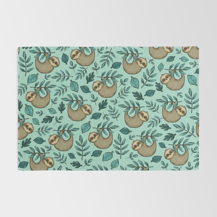 Cute Little Sloth, Sweet Sloth, Teal Print Rug Gallery Image 2