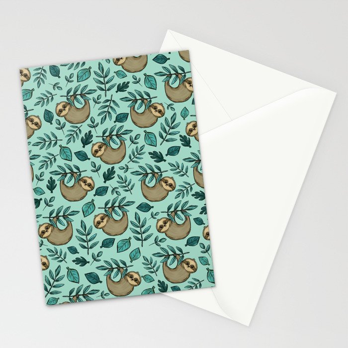 Cute Little Sloth, Sweet Sloth, Teal Print Stationery Card Gallery Image 2