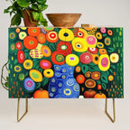 Vibrant Abstract Flowers in a Beautiful Blue Vase Credenza Gallery Image 1