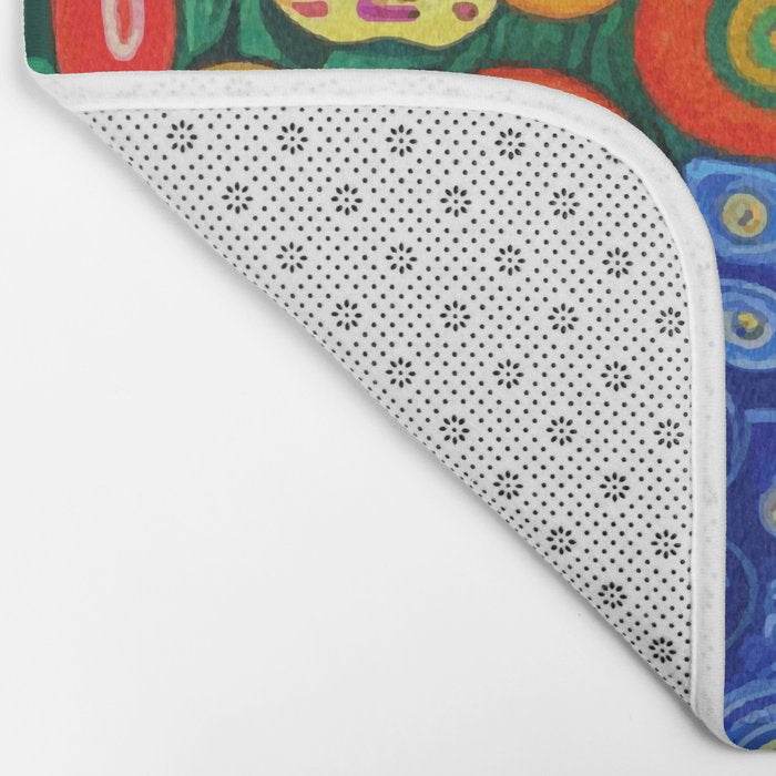 Vibrant Abstract Flowers in a Beautiful Blue Vase Bath Mat Gallery Image 2
