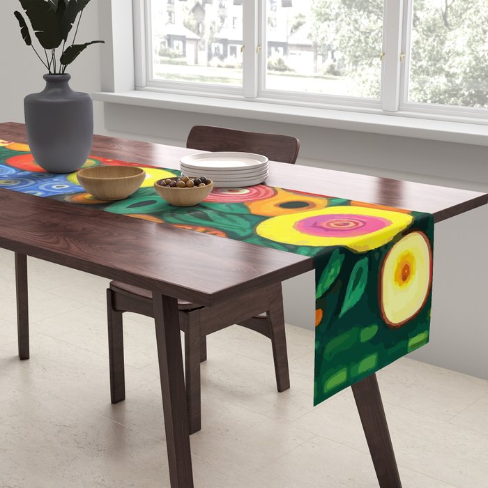 Vibrant Abstract Flowers in a Beautiful Blue Vase Table Runner Gallery Image 2