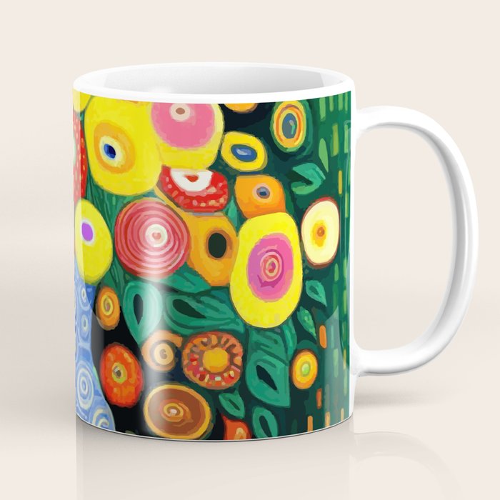 Vibrant Abstract Flowers in a Beautiful Blue Vase Coffee Mug Gallery Image 1