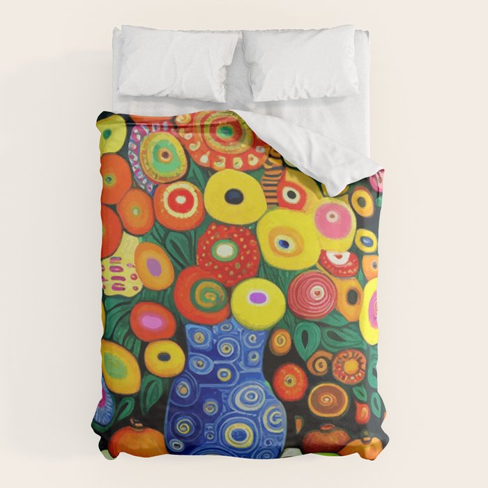 Vibrant Abstract Flowers in a Beautiful Blue Vase Duvet Cover Gallery Image 1