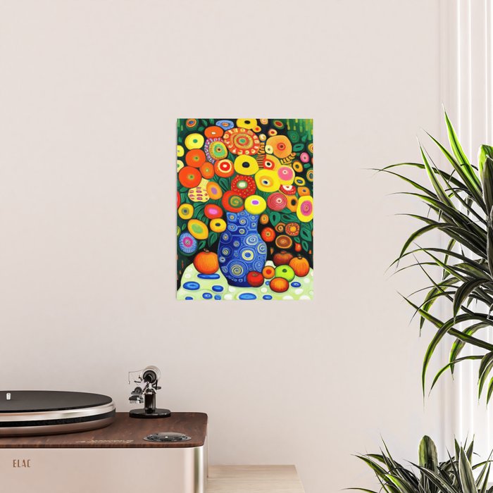 Vibrant Abstract Flowers in a Beautiful Blue Vase Poster Gallery Image 2