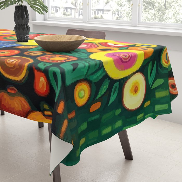 Vibrant Abstract Flowers in a Beautiful Blue Vase Tablecloth Gallery Image 3