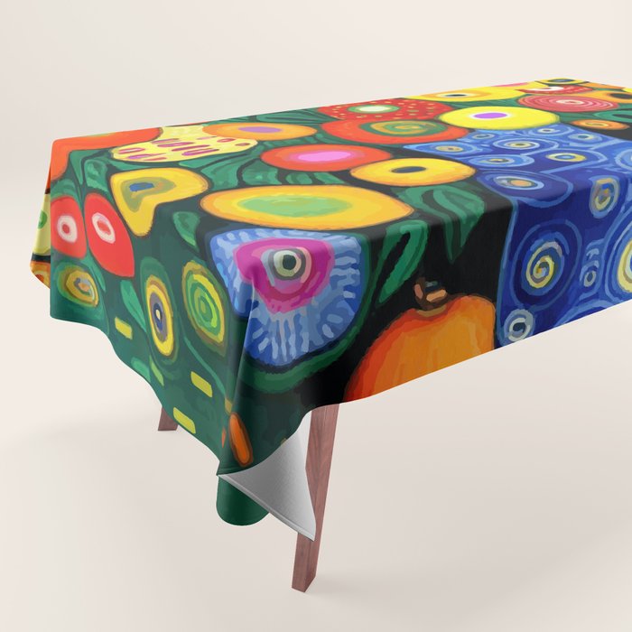 Vibrant Abstract Flowers in a Beautiful Blue Vase Tablecloth Gallery Image 1