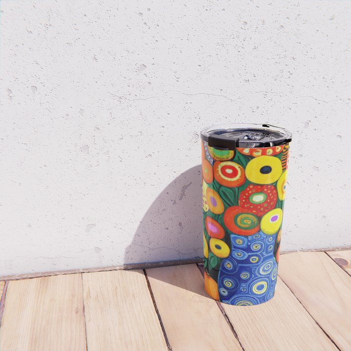 Vibrant Abstract Flowers in a Beautiful Blue Vase Travel Mug Gallery Image 4