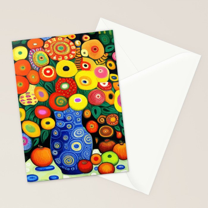 Vibrant Abstract Flowers in a Beautiful Blue Vase Stationery Card Gallery Image 2
