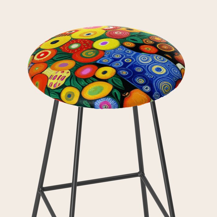 Vibrant Abstract Flowers in a Beautiful Blue Vase Stool Gallery Image 2