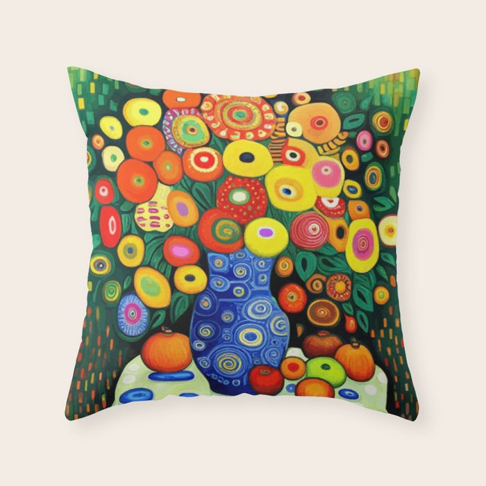 Vibrant Abstract Flowers in a Beautiful Blue Vase Throw Pillow Gallery Image 6